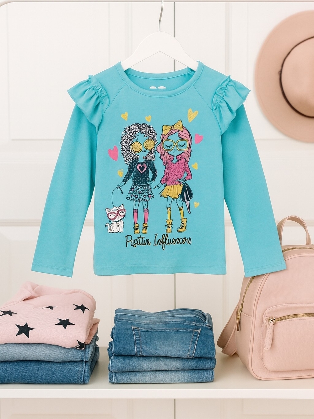 Garanimals Turquoise Long-Sleeve Top with Fashion Girl Graphic